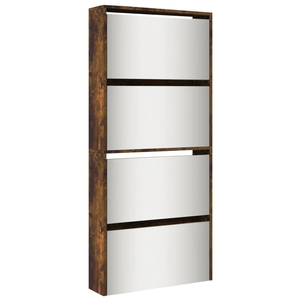 VidaXL shoe cabinet with mirror 4-layer 63x17x134 cm smoked oak