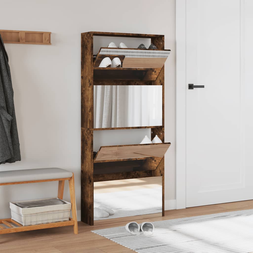 VidaXL shoe cabinet with mirror 4-layer 63x17x134 cm smoked oak