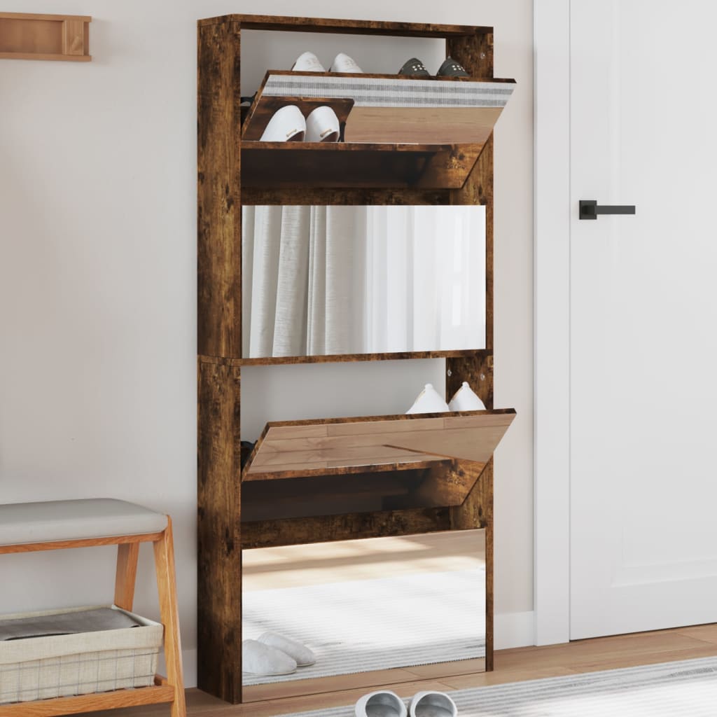 VidaXL shoe cabinet with mirror 4-layer 63x17x134 cm smoked oak