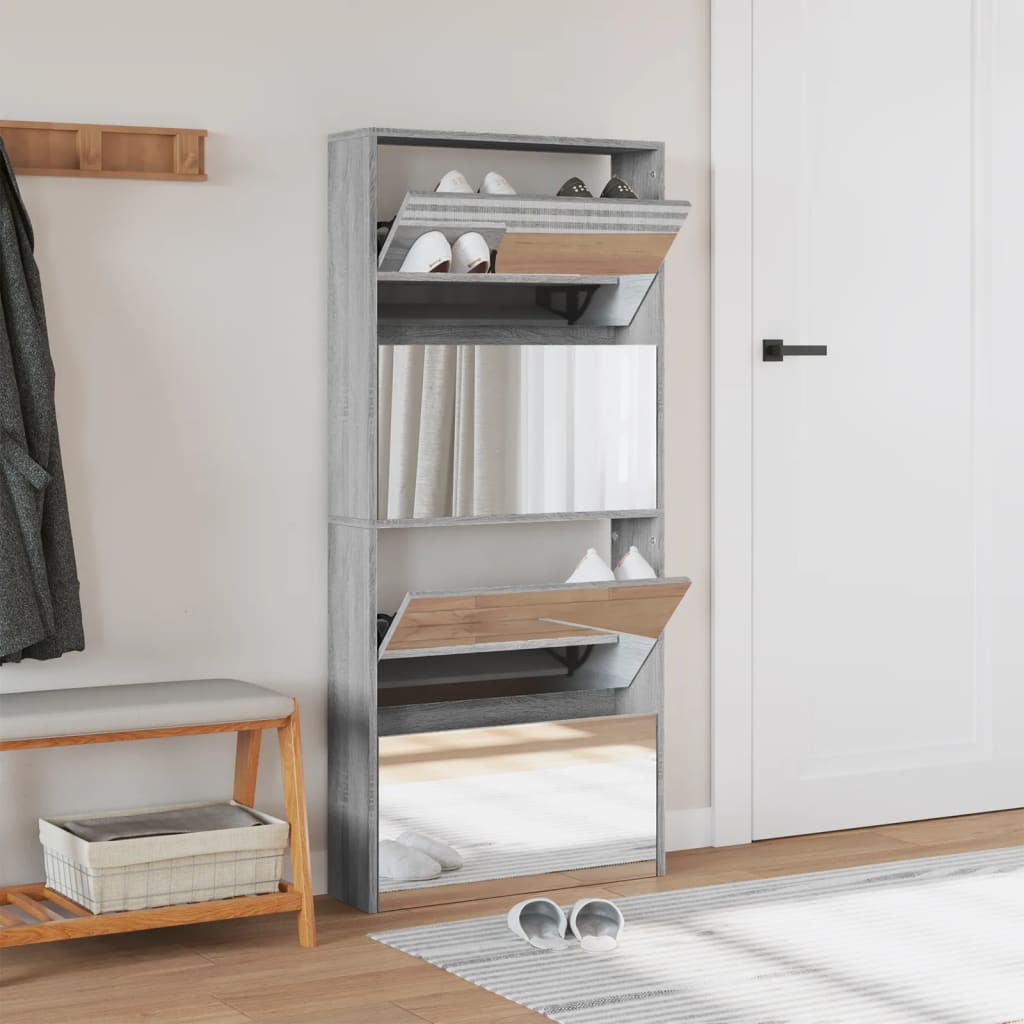VidaXL shoe cabinet with mirror 4-layer 63x17x134 cm gray sonoma