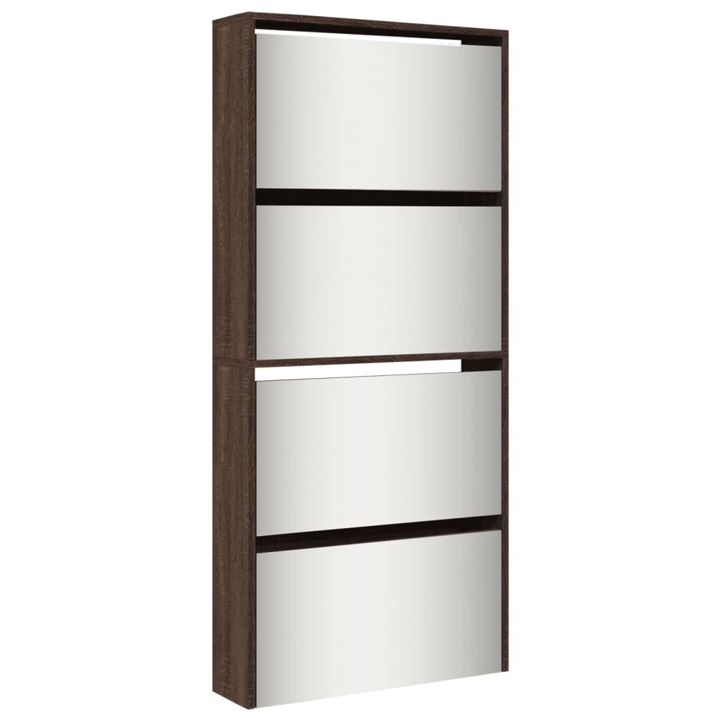 Armoire à chaussures Vidaxl avec miroir 4 couches 63x17x134 cm Couleur de chêne brun