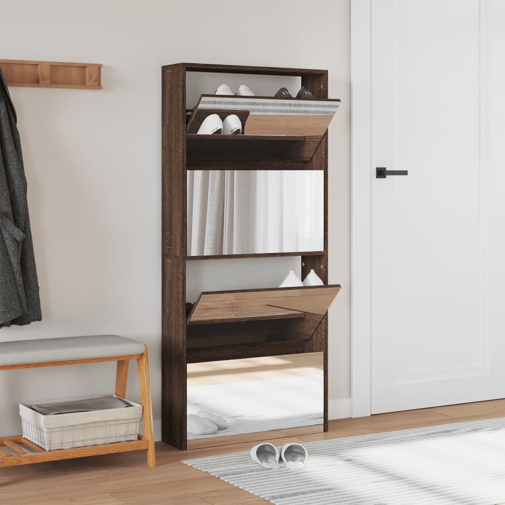 Armoire à chaussures Vidaxl avec miroir 4 couches 63x17x134 cm Couleur de chêne brun
