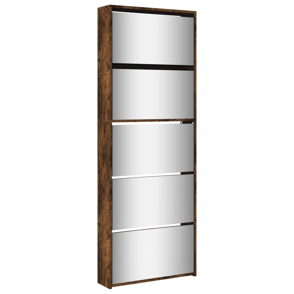 Omara za čevlje Vidaxl z ogledalom 5-sloj 63x17x169,5 cm dimljeni hrast