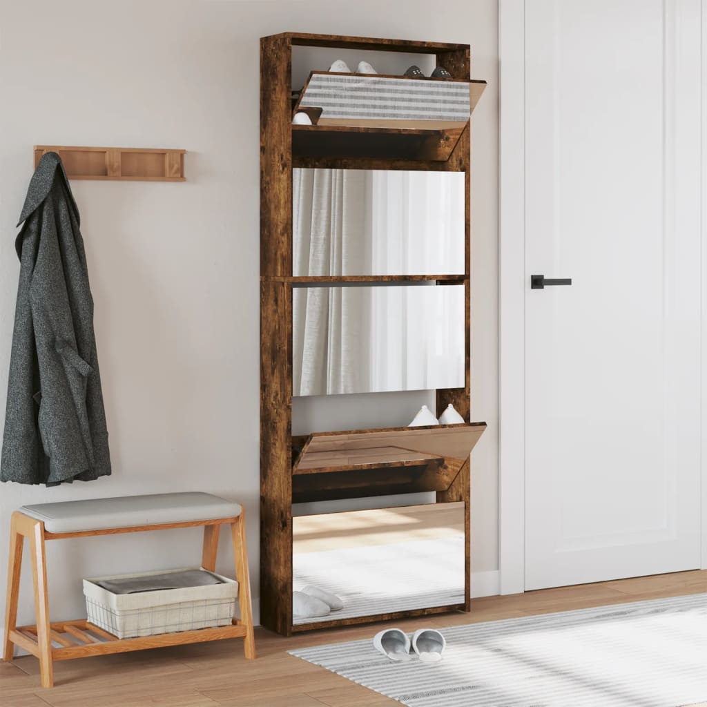 Omara za čevlje Vidaxl z ogledalom 5-sloj 63x17x169,5 cm dimljeni hrast