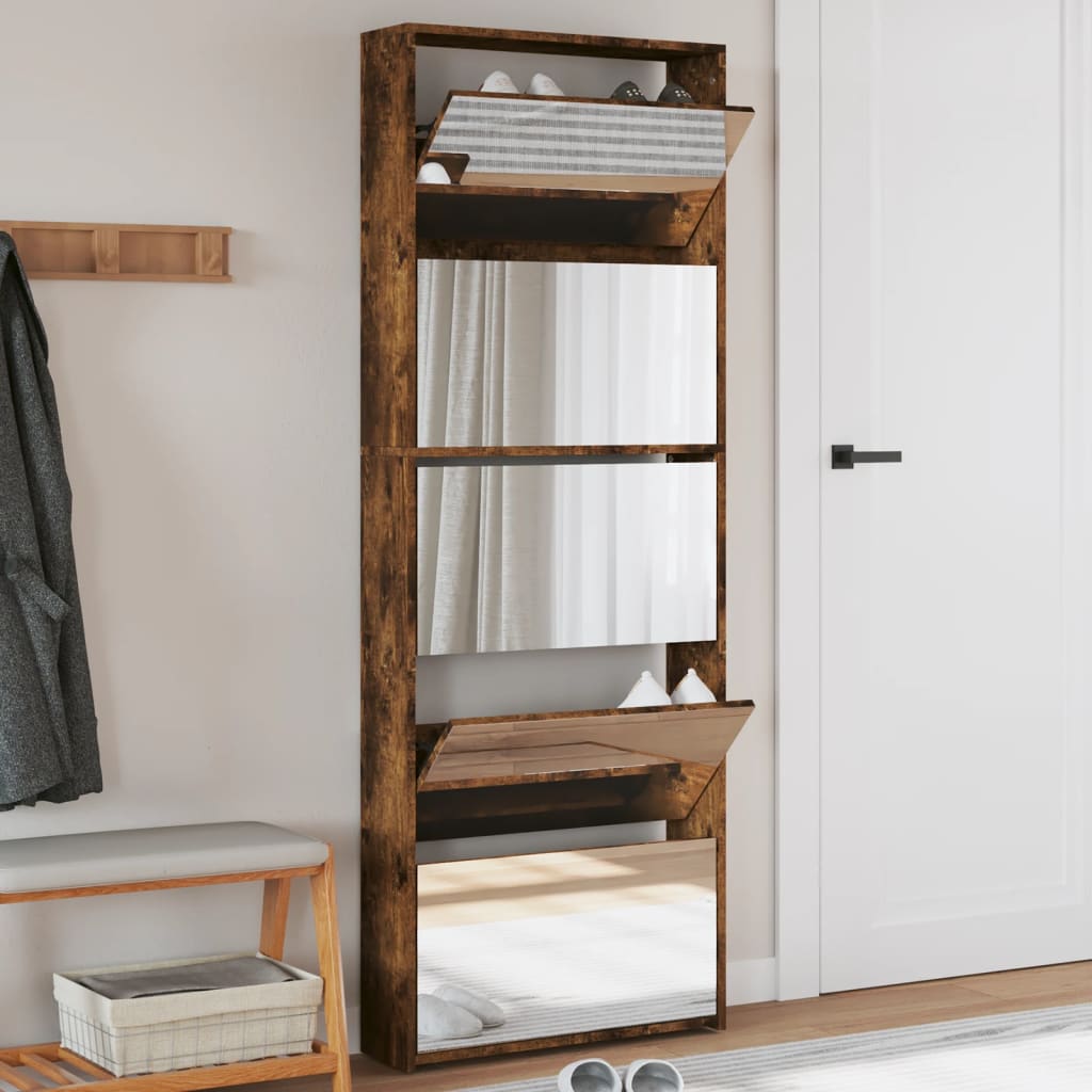 Omara za čevlje Vidaxl z ogledalom 5-sloj 63x17x169,5 cm dimljeni hrast