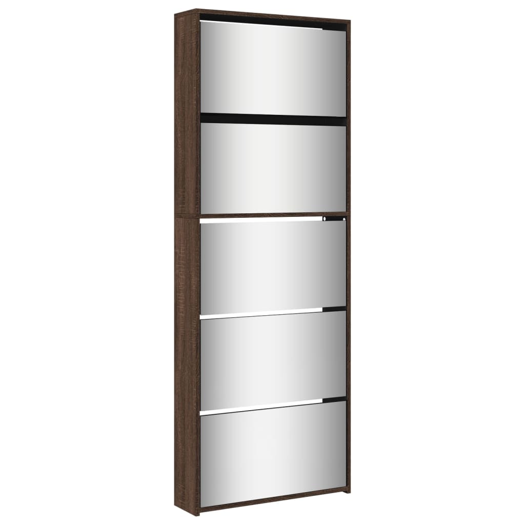 Armoire à chaussures Vidaxl avec miroir 5 couches 63x17x169.5 cm Couleur brundiken