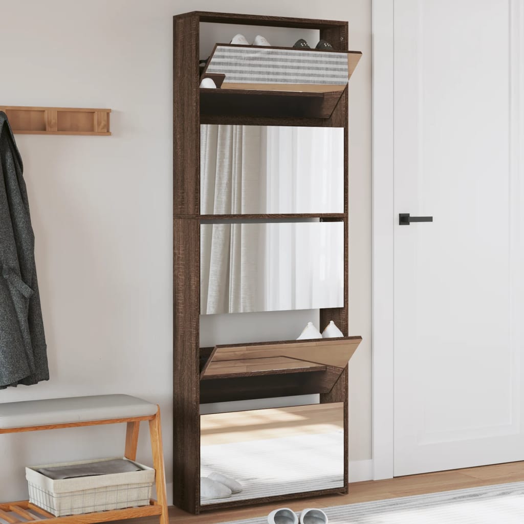 Armoire à chaussures Vidaxl avec miroir 5 couches 63x17x169.5 cm Couleur brundiken