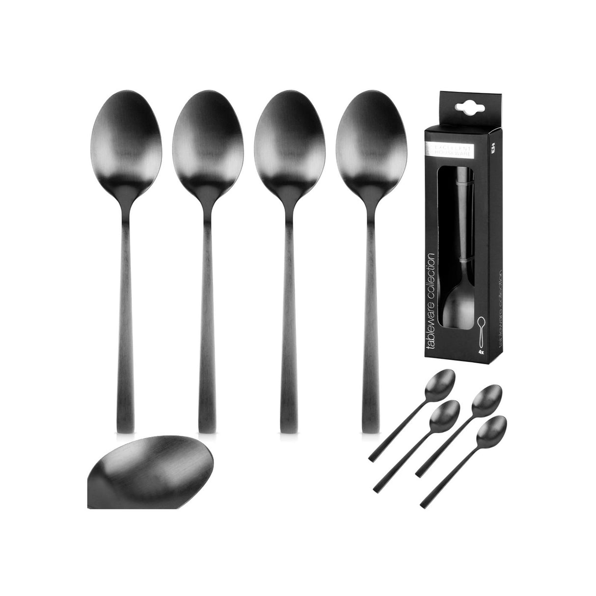 Excellent houseware theelepel rvs 15cm set a 4 stuks zwart