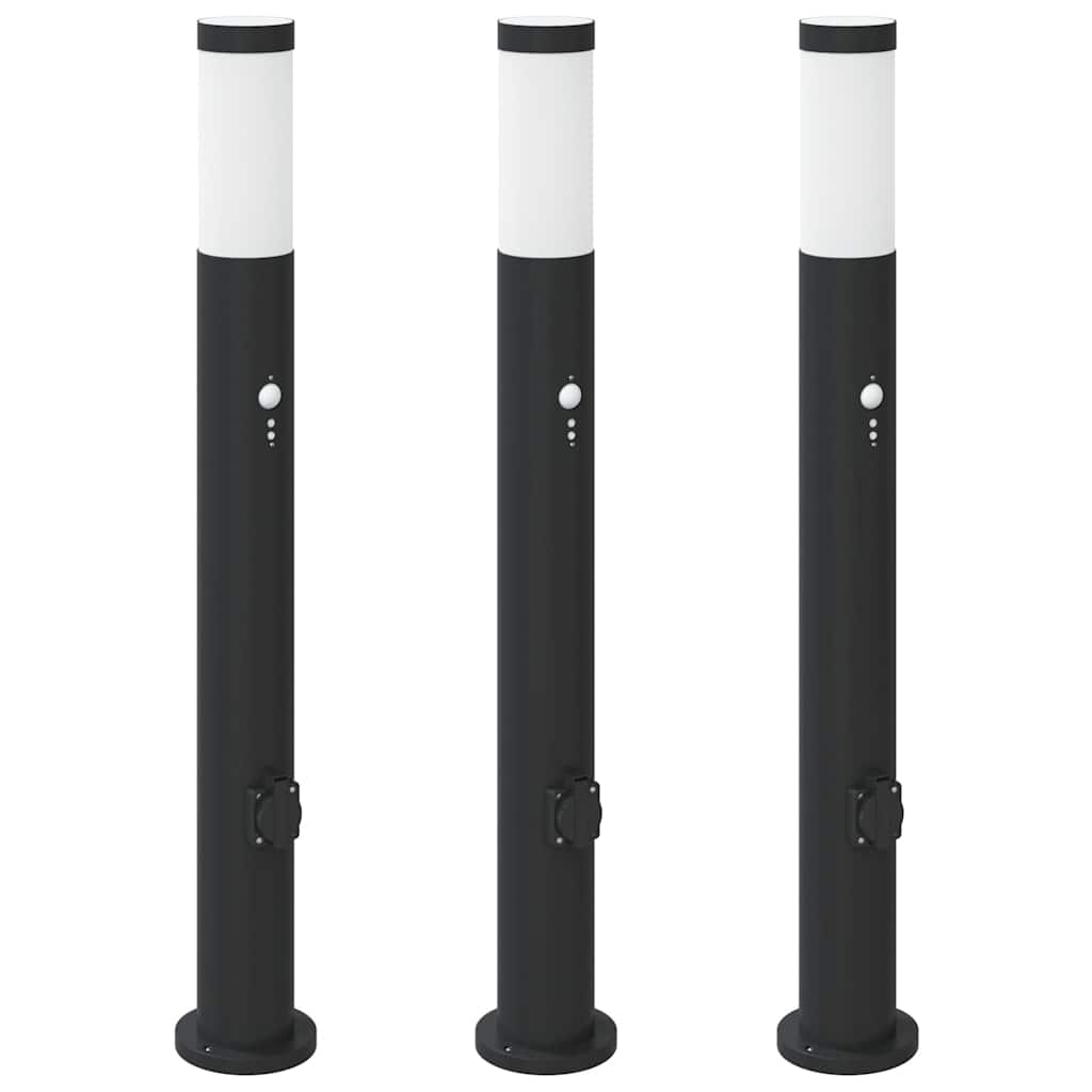 Vidaxl bolderverlichting met sensor en stopcontact 3 stuks 80 cm roestvrij staal ip44