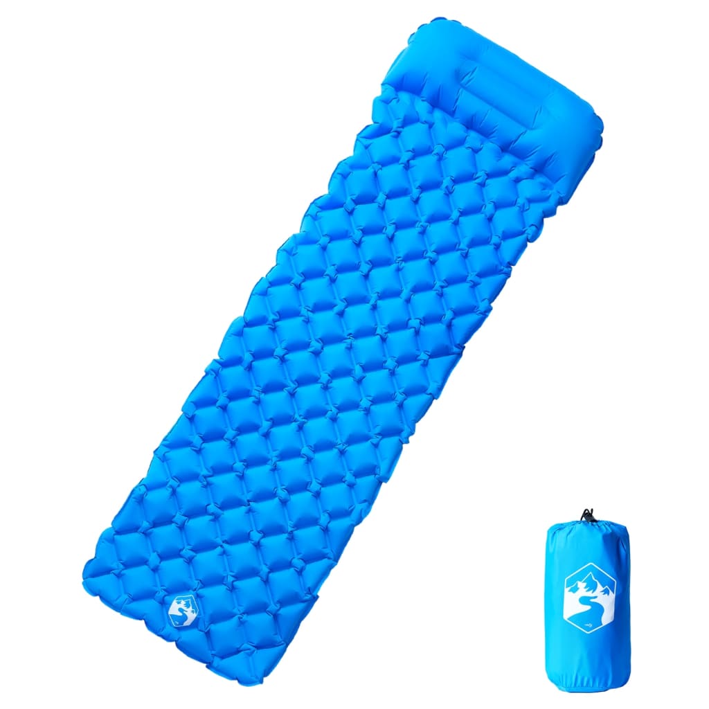 Colchón de campamento Vidaxl con una almohada azul inflable de 1 persona
