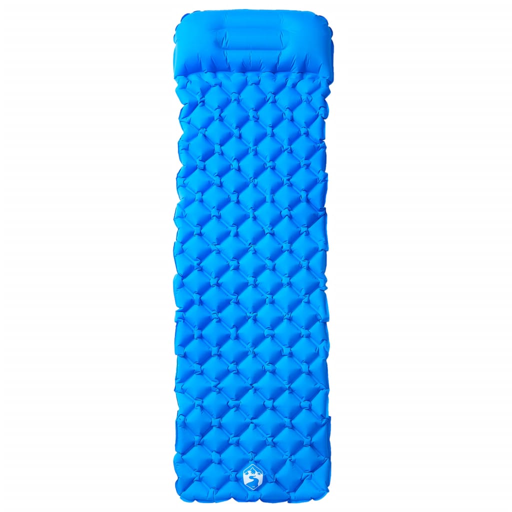 Colchón de campamento Vidaxl con una almohada azul inflable de 1 persona
