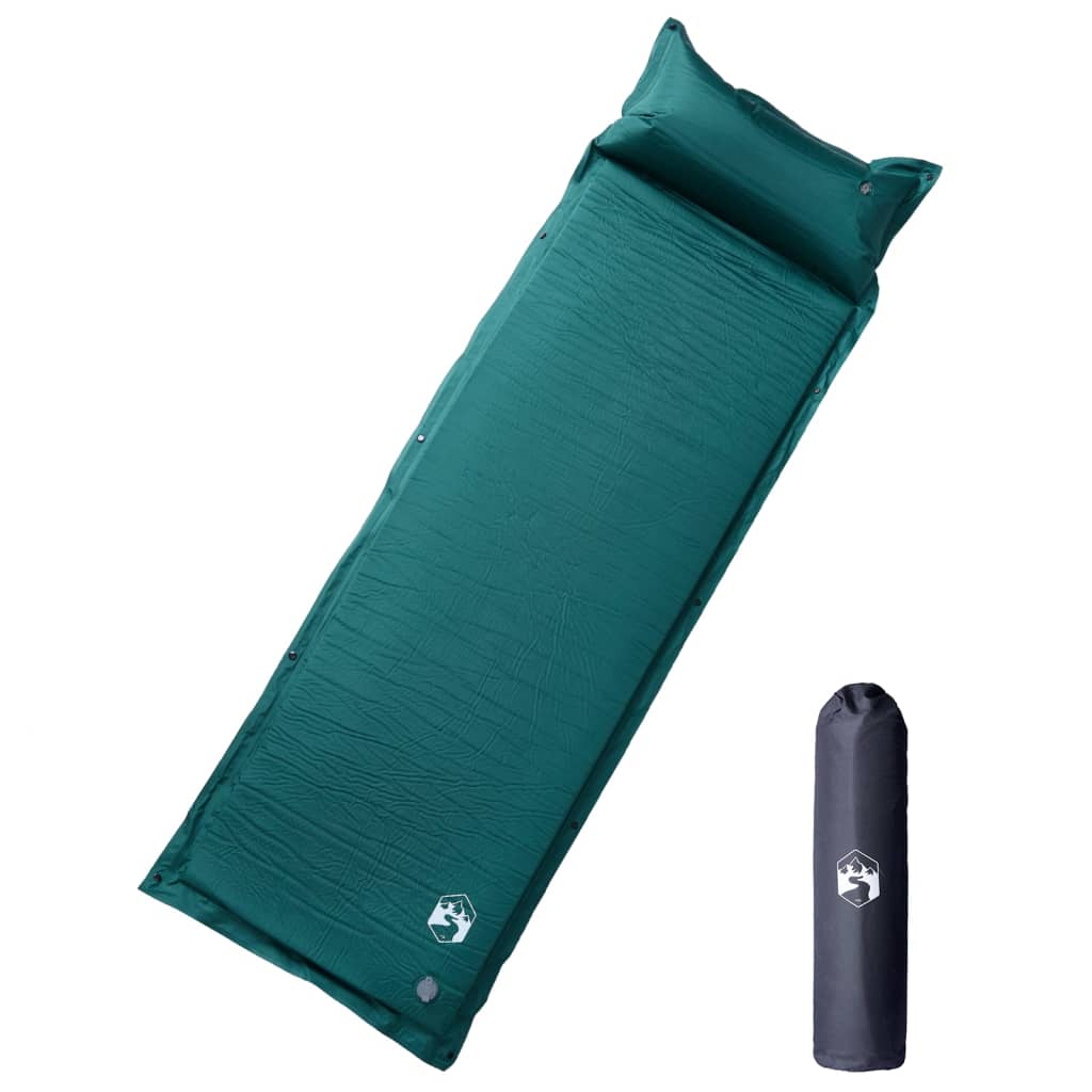 Vidaxl Camping mattress with pillow self-upcoming 1-person greenery