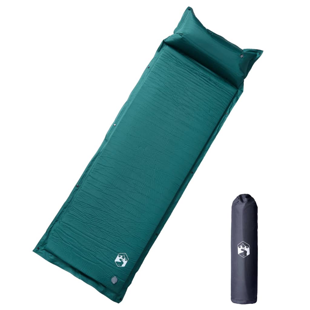Vidaxl Camping mattress with pillow self-upcoming 1-person greenery