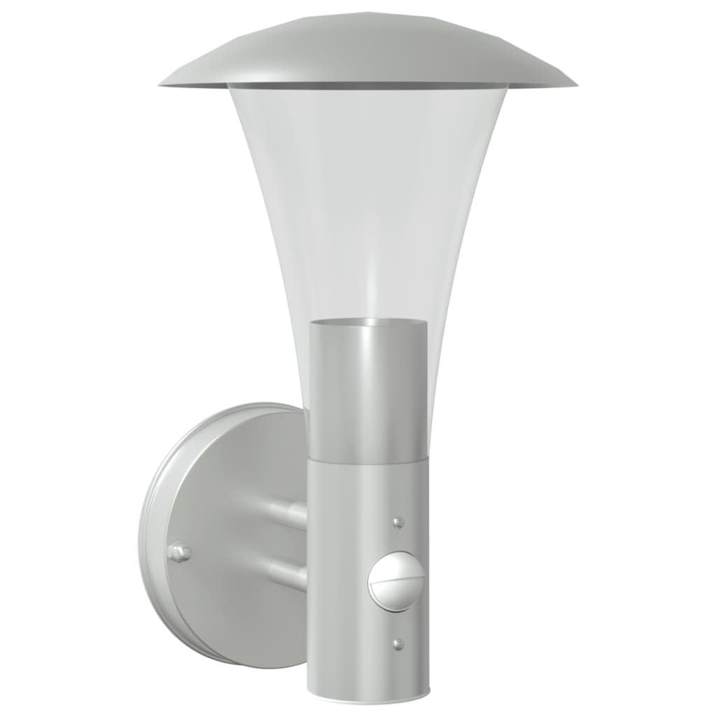 Vidaxl zewnętrzna lampa ścienna z czujnikiem ze stali nierdzewnej srebrnej