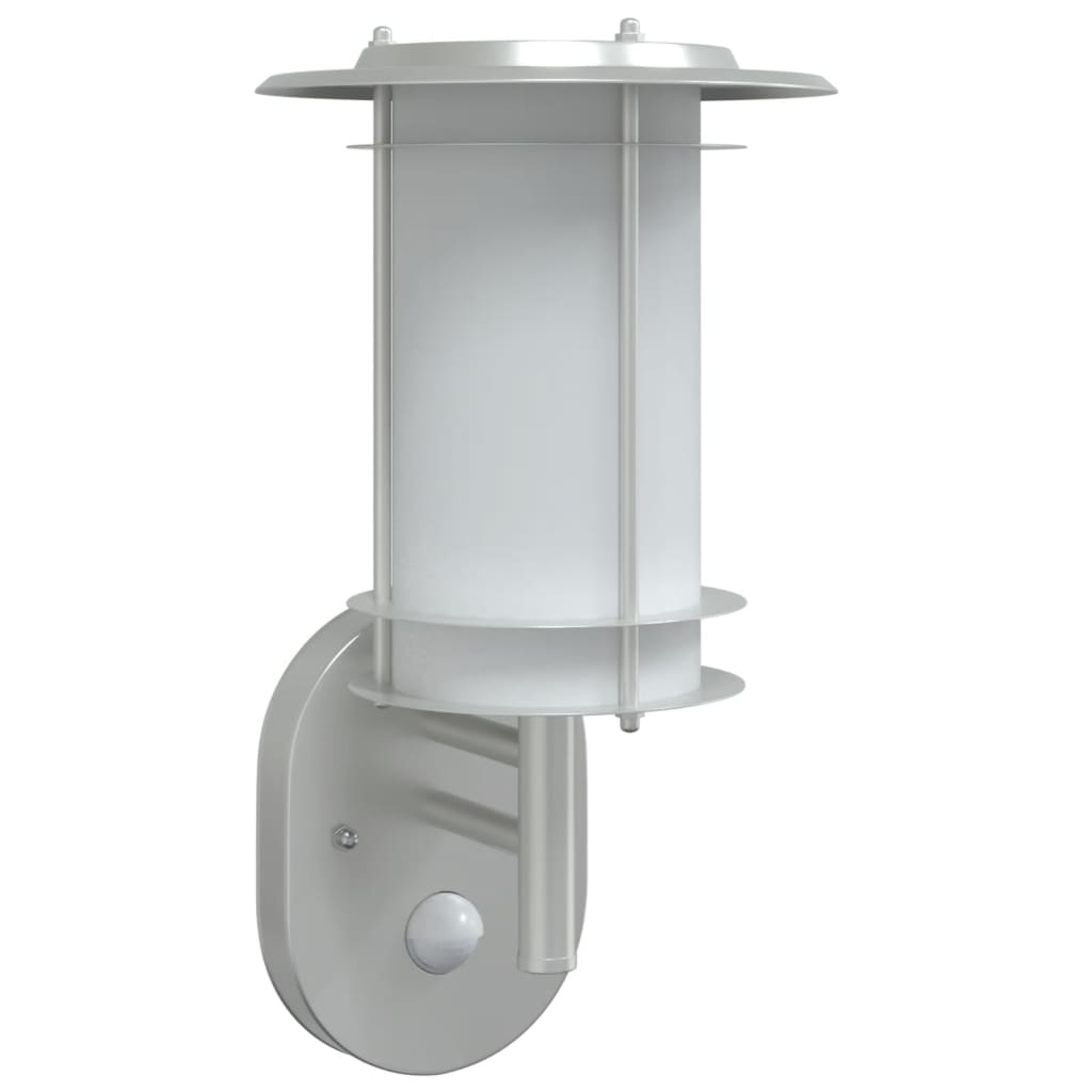 Vidaxl zewnętrzna lampa ścienna z czujnikiem ze stali nierdzewnej srebrnej