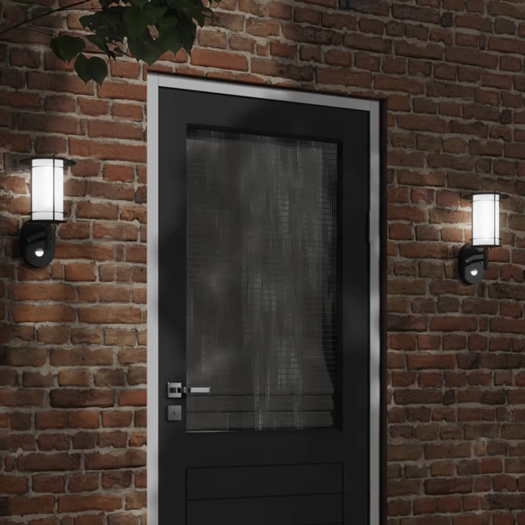 Vidaxl Lámpara de pared al aire libre con sensor de acero inoxidable negro