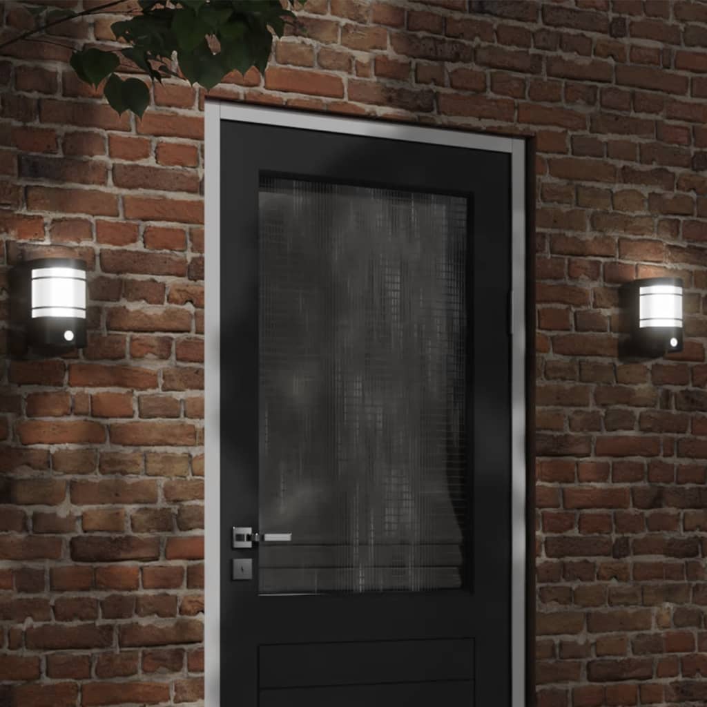 Vidaxl zewnętrzna lampa ścienna z czujnikiem ze stali nierdzewnej czarny