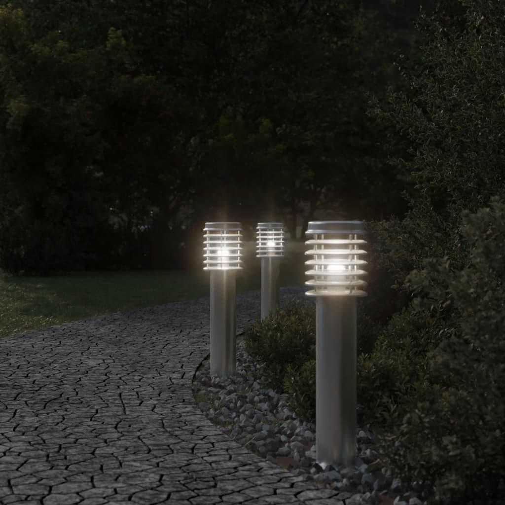 Lampada da pavimento Vidaxl per color argento in acciaio inossidabile da 3 St 60 cm esterno