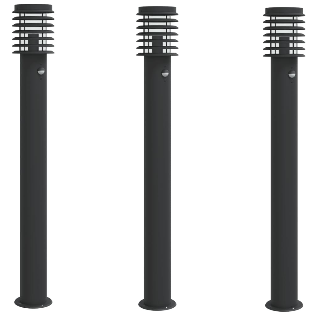 Vidaxl Outside Floor Lamps 3 st with sensors 110 cm Stainless steel Black