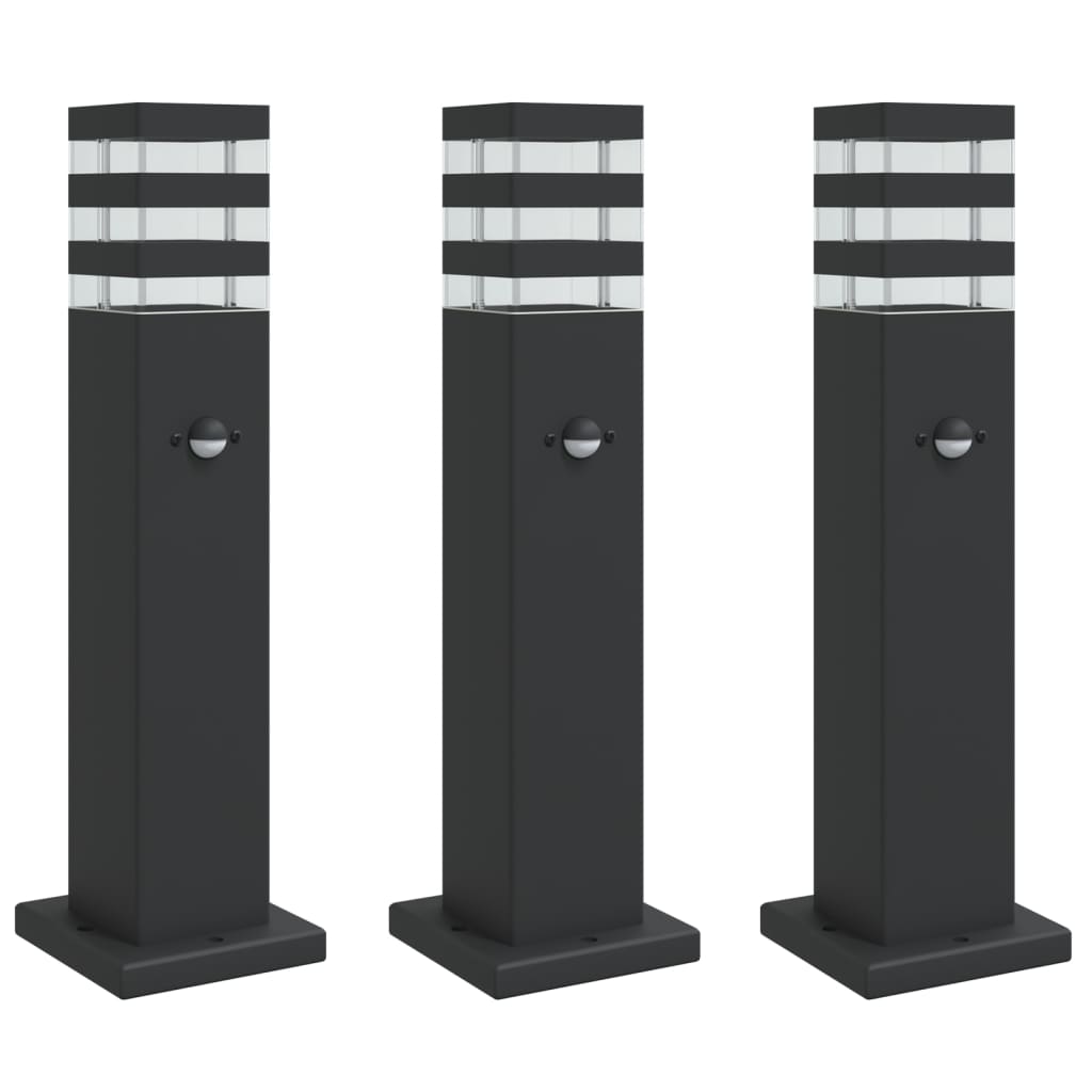 Vidaxl talne svetilke za zunanjo 3 st s senzorjem 50 cm aluminijasta črna