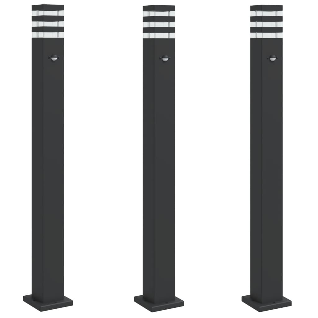 Vidaxl talne svetilke za zunanjo 3 st s senzorjem 110 cm aluminijasta črna