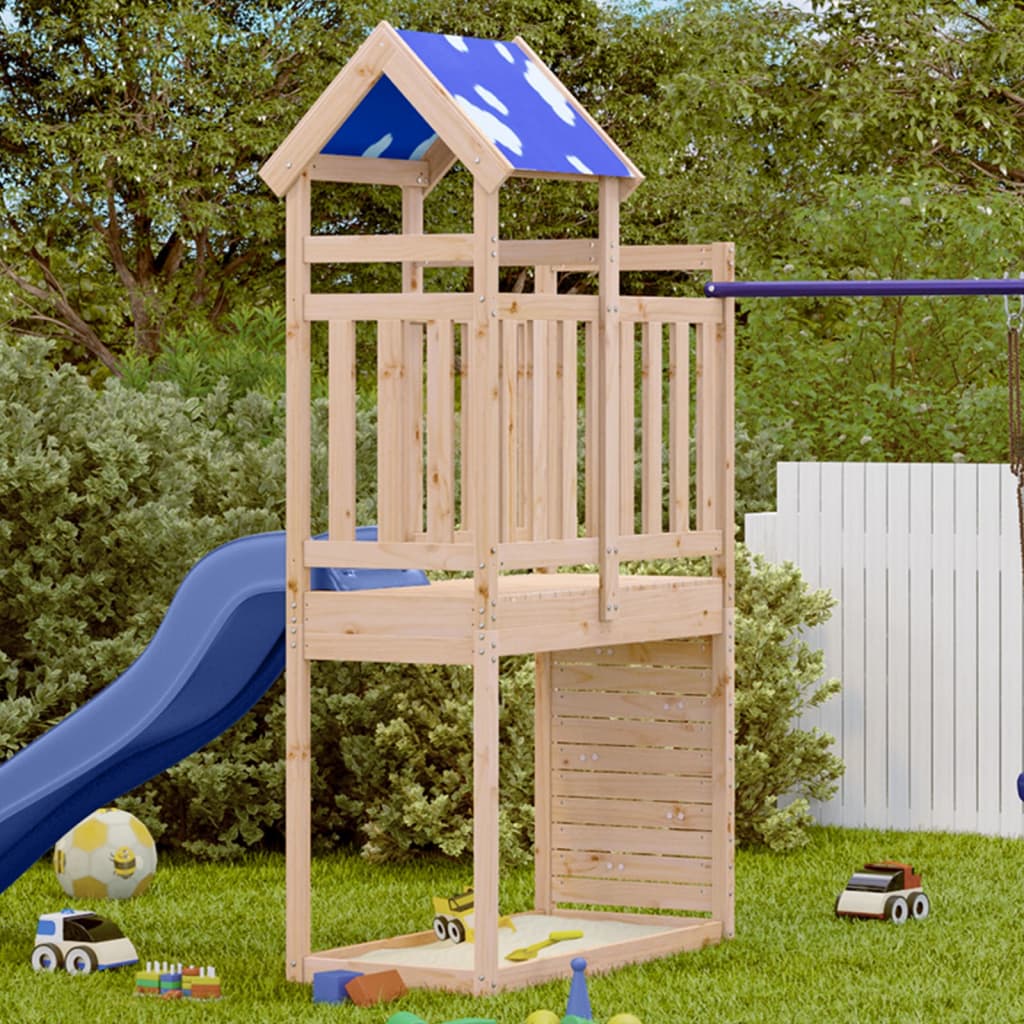 Vidaxl Play Tower z ścianą wspinaczkową 110,5x52,5x215 cm stałą sosną
