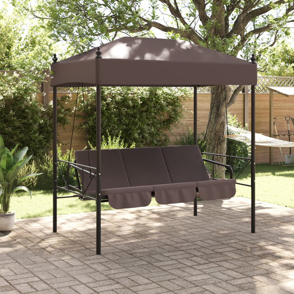 VidaXL Swing bench with Luifel Steel Coffee Brown