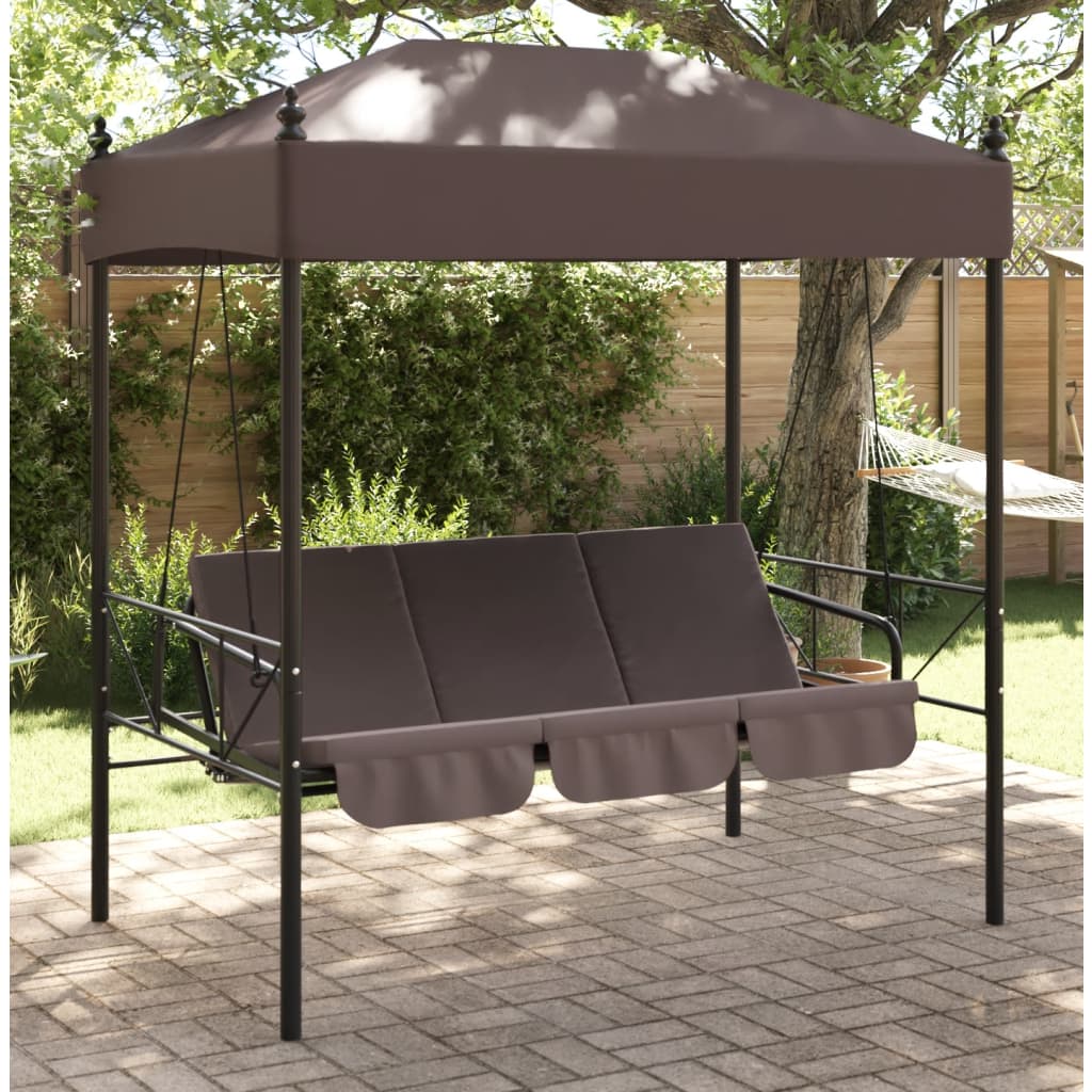 VidaXL Swing bench with Luifel Steel Coffee Brown