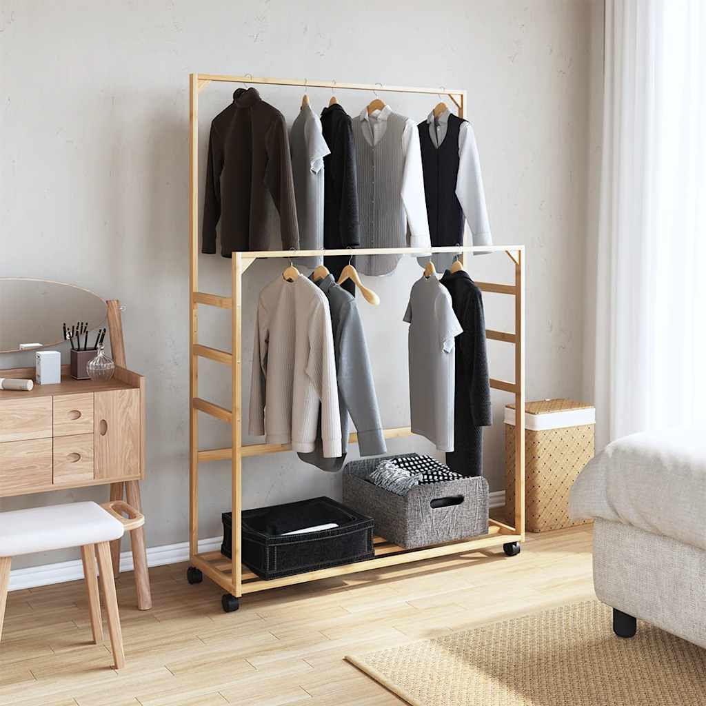 Vidaxl Clothing rack with shelves and wheels 90x35x155 cm bamboo