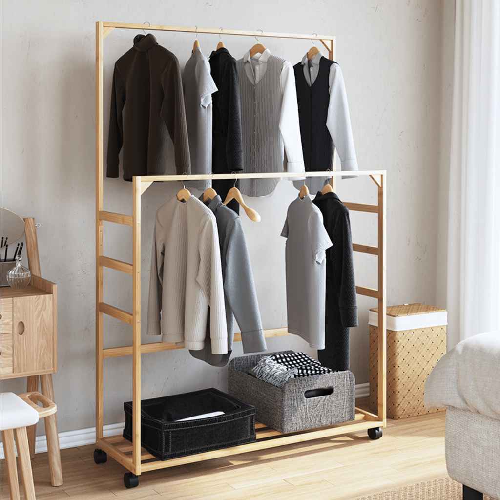 Vidaxl Clothing rack with shelves and wheels 90x35x155 cm bamboo