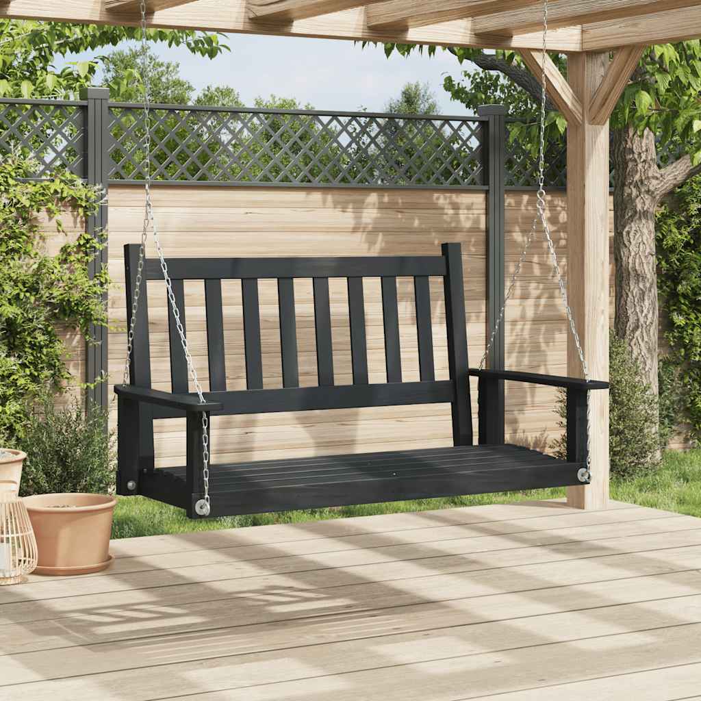 Vidaxl Garden Swing Bench s kovinskimi ogrlicami Trdna pinewood črna