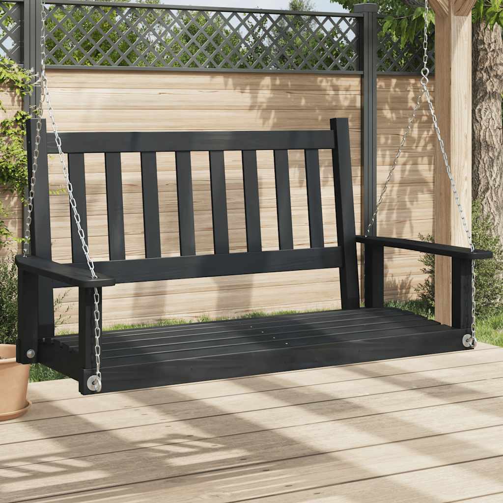 Vidaxl Garden Swing Bench s kovinskimi ogrlicami Trdna pinewood črna