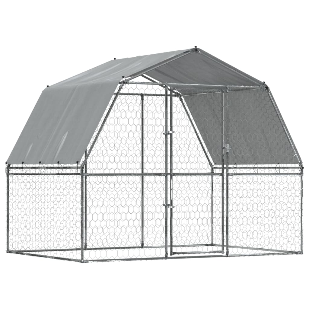 Vidaxl dog kennel with roof and door galvanized steel silver colored