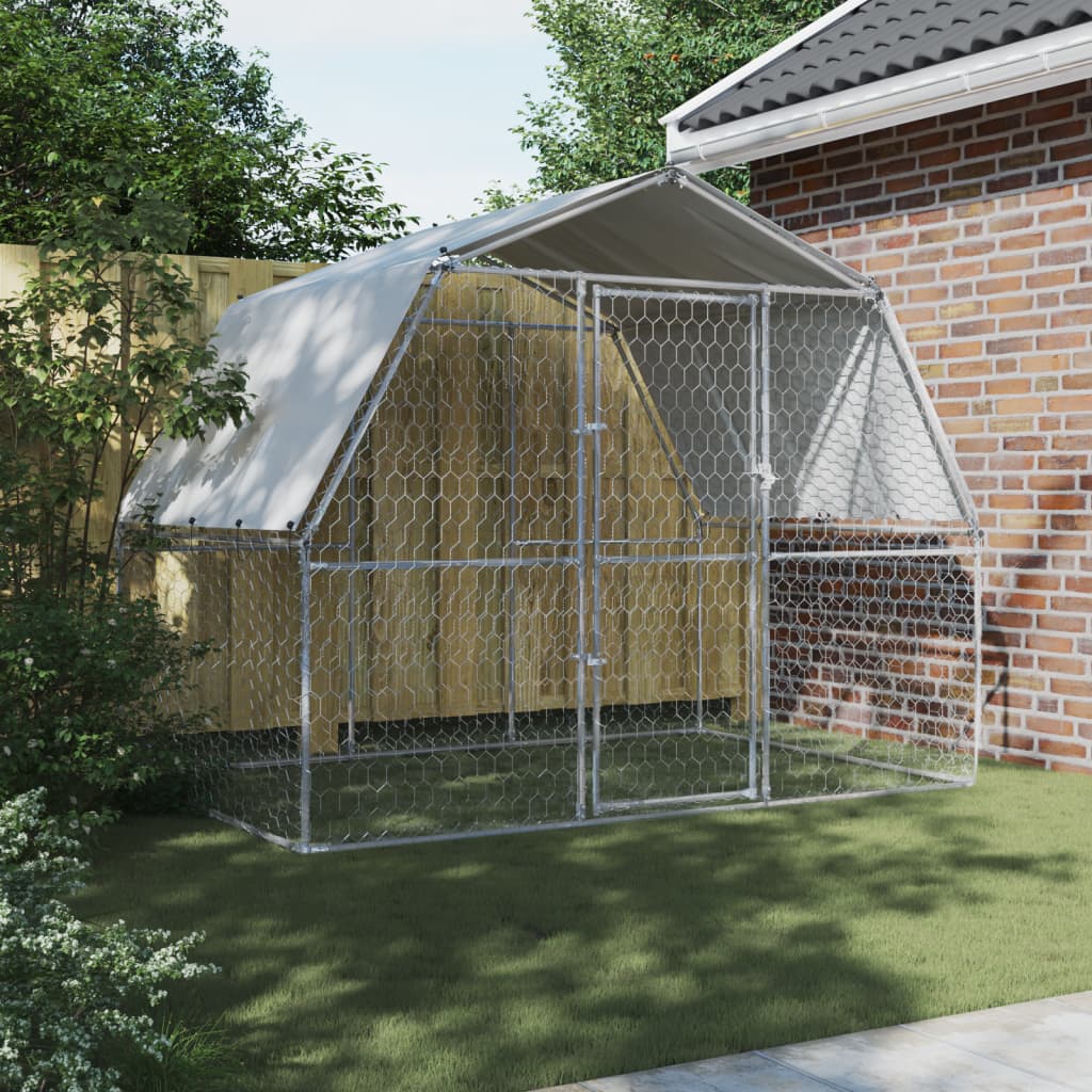 Vidaxl dog kennel with roof and door galvanized steel silver colored