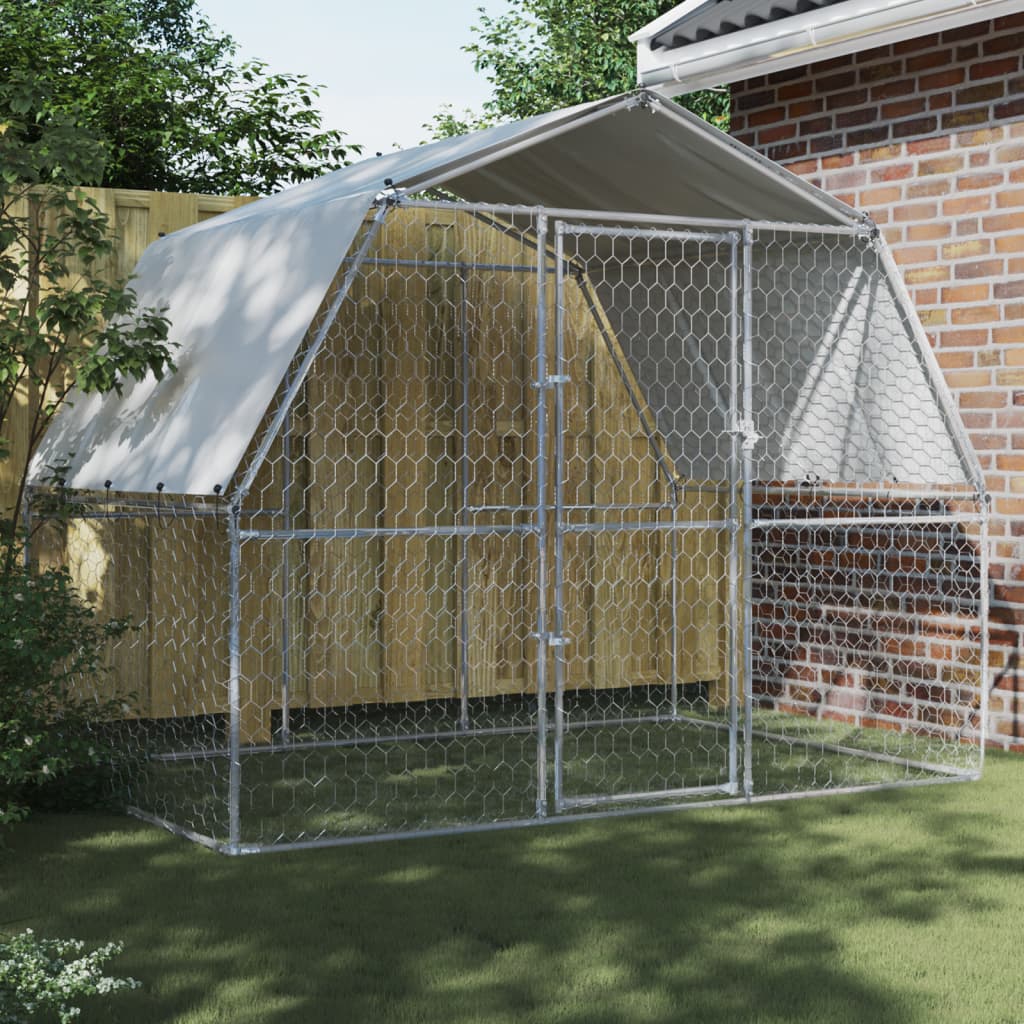 Vidaxl dog kennel with roof and door galvanized steel silver colored