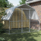 Vidaxl dog kennel with roof and door galvanized steel silver colored