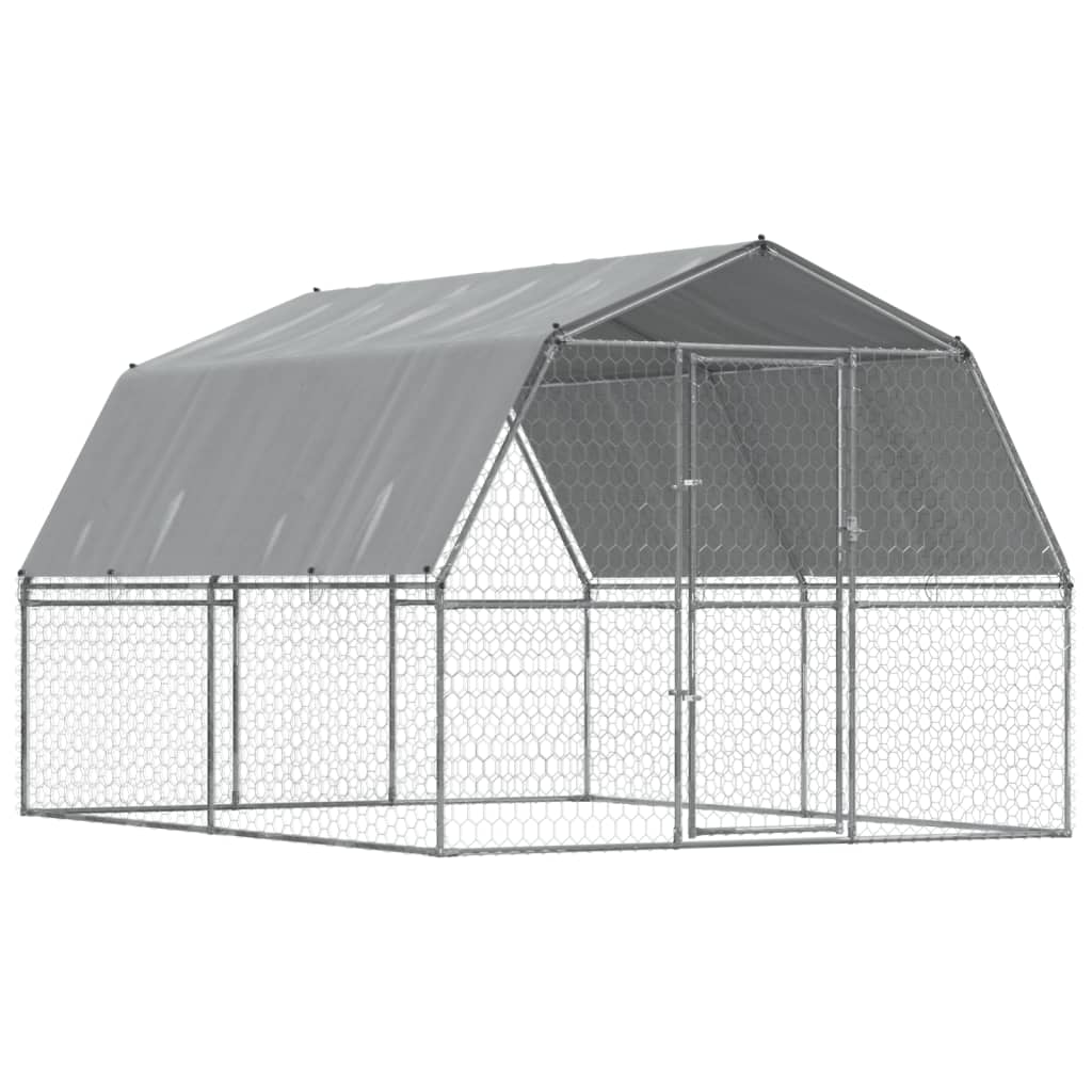 Vidaxl dog kennel with roof and door galvanized steel silver colored