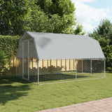 Vidaxl dog kennel with roof and door galvanized steel silver colored