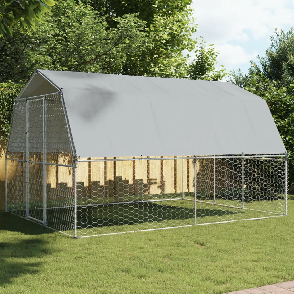 Vidaxl dog kennel with roof and door galvanized steel silver colored