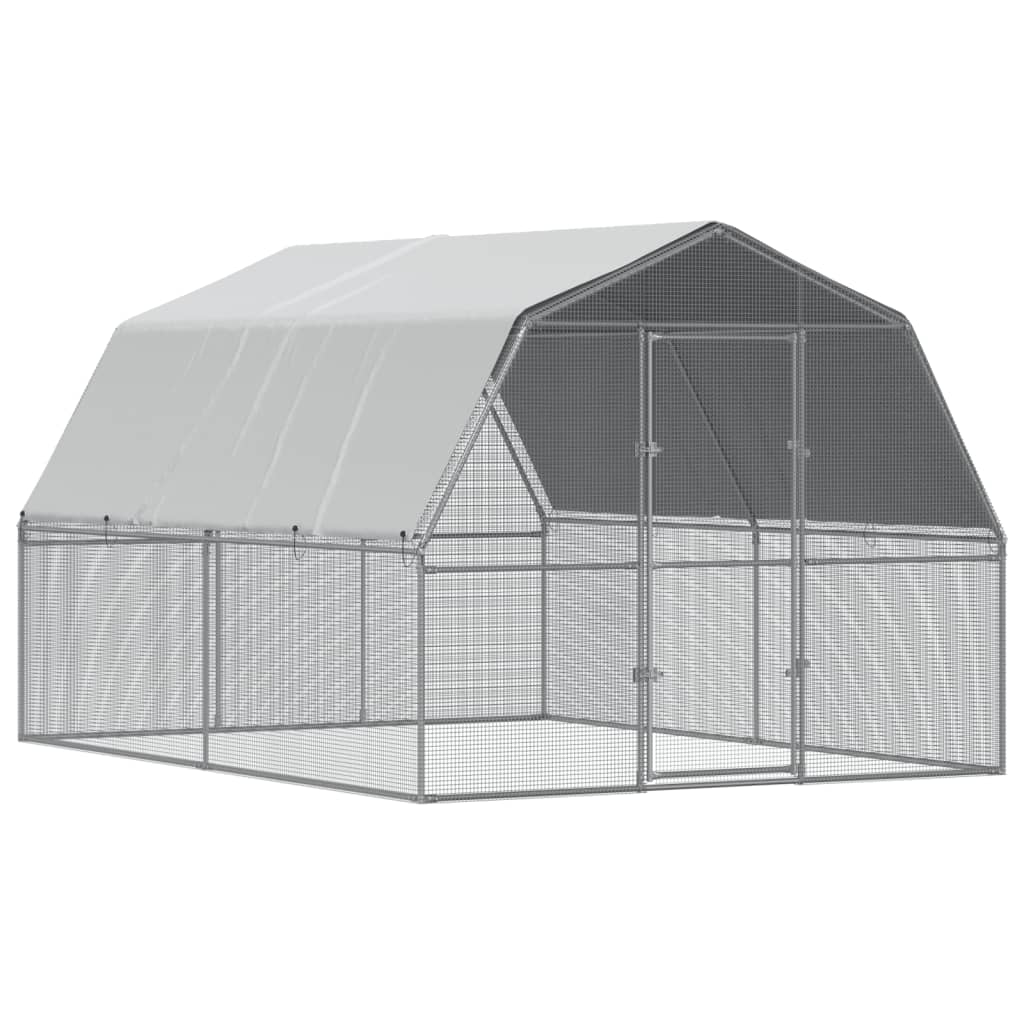 Vidaxl Chicken Coop se střechou a dveřmi galvanizovaným ocelovým stříbrným barvou