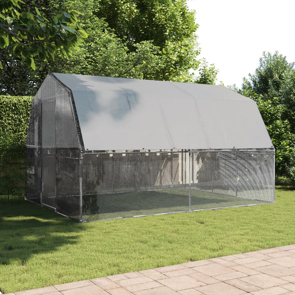 Vidaxl Chicken Coop se střechou a dveřmi galvanizovaným ocelovým stříbrným barvou