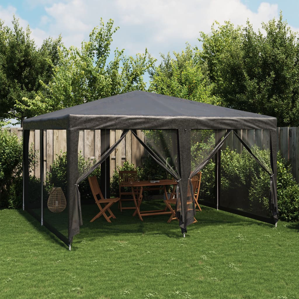 Vidaxl Partei Zelt mat 8 Mesh Säit Maueren 4x4 m hdpe Anthracite -Colored