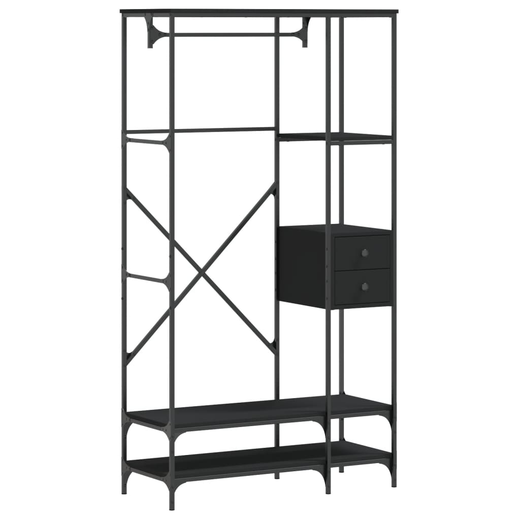 Vidaxl clothes rack with shelves processed wood black