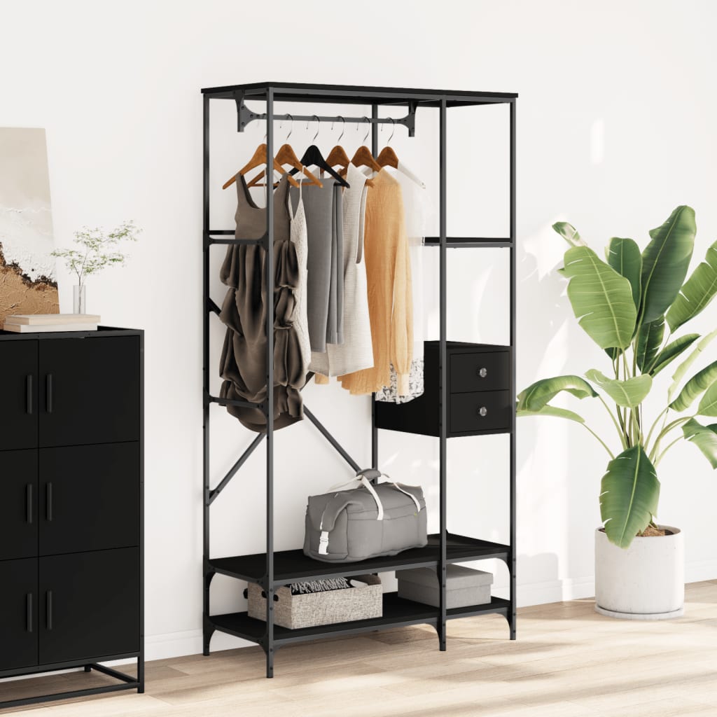 Vidaxl clothes rack with shelves processed wood black
