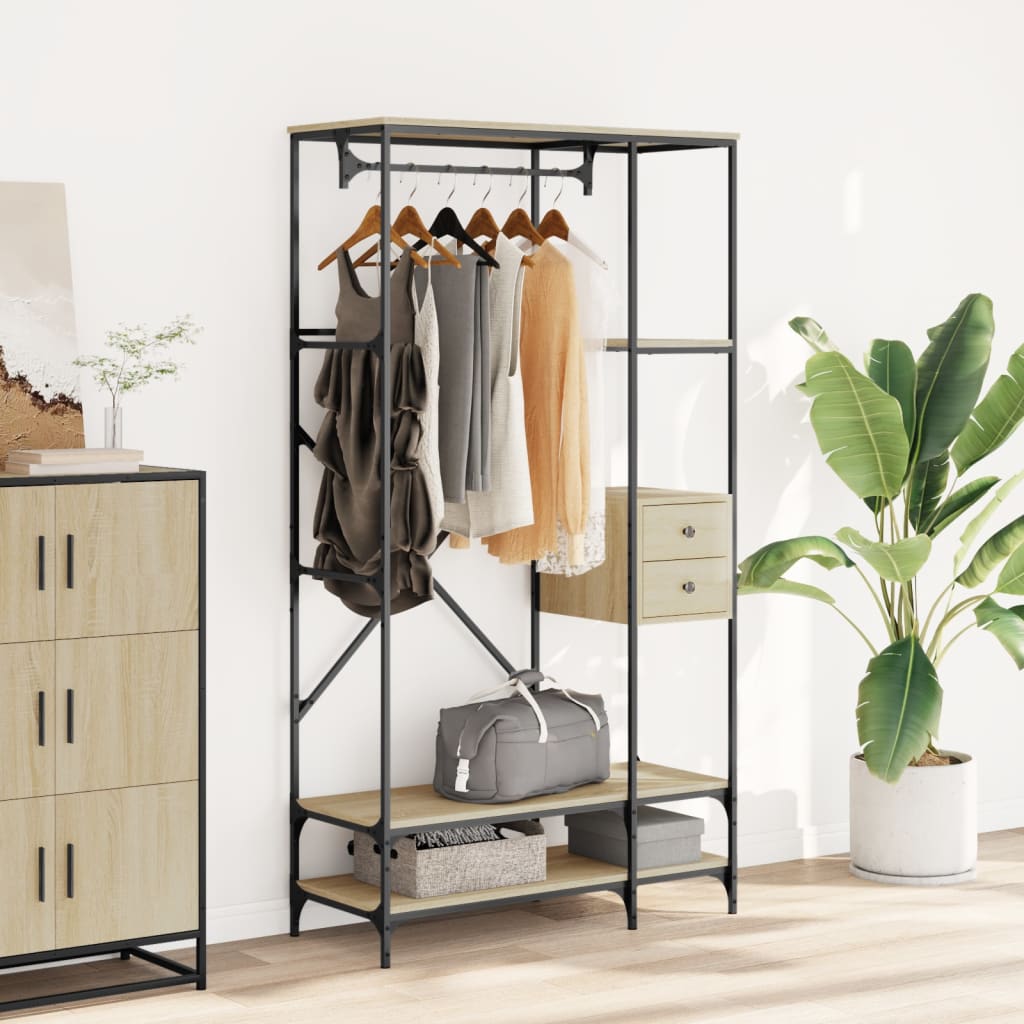 Vidaxl clothes rack with shelves processed wood Sonoma oak -colored