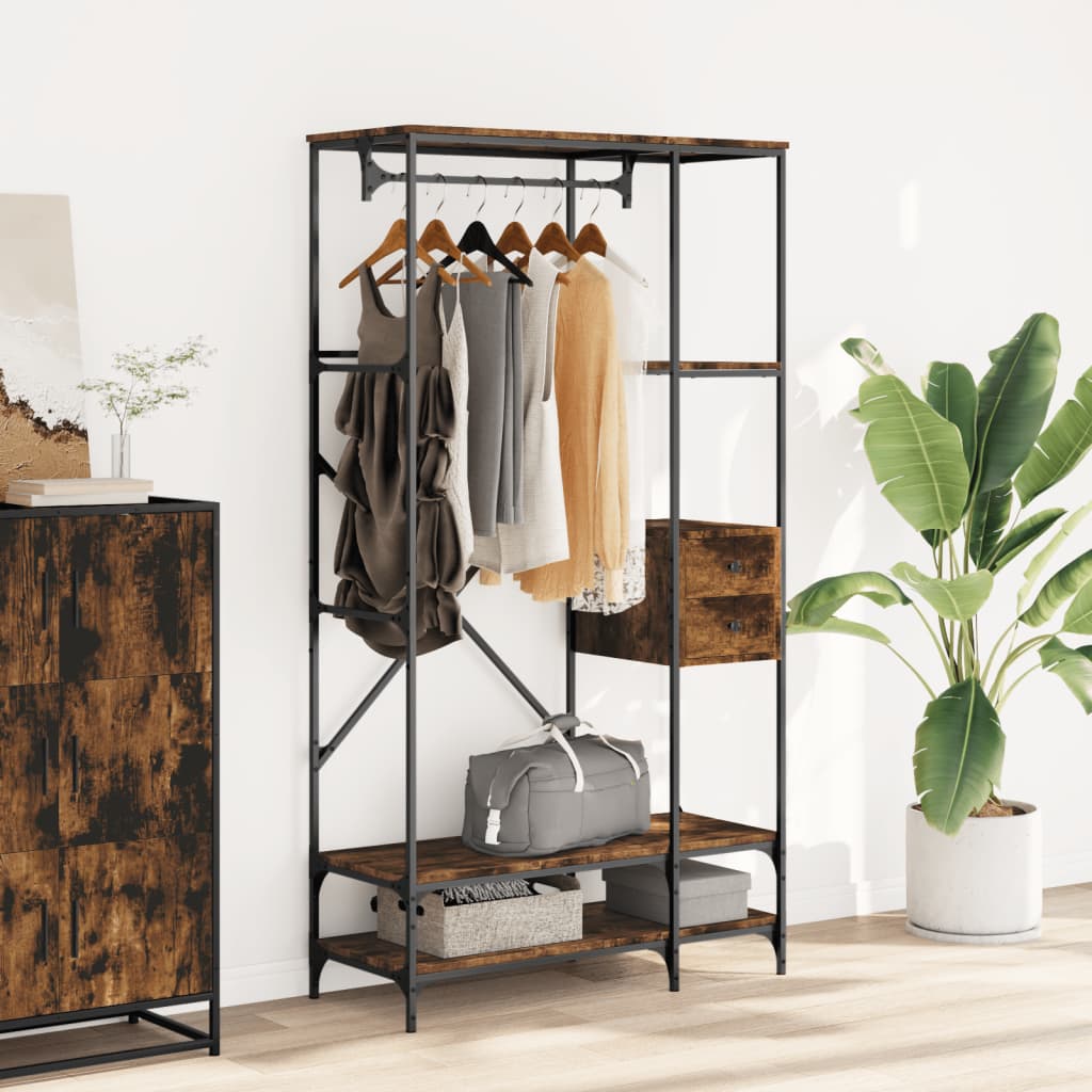 Vidaxl Clothing rack with shelves processed wood Smoked oak -colored