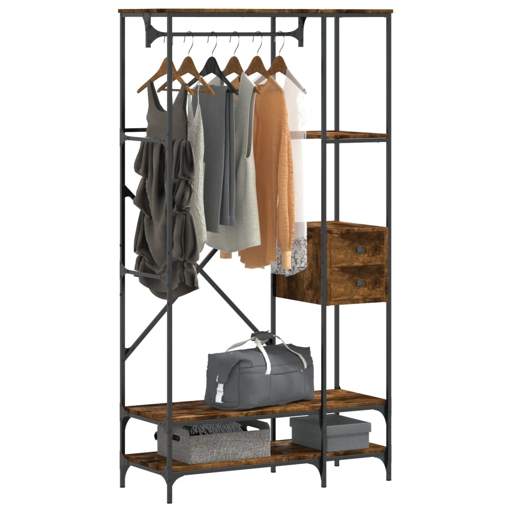 Vidaxl Clothing rack with shelves processed wood Smoked oak -colored