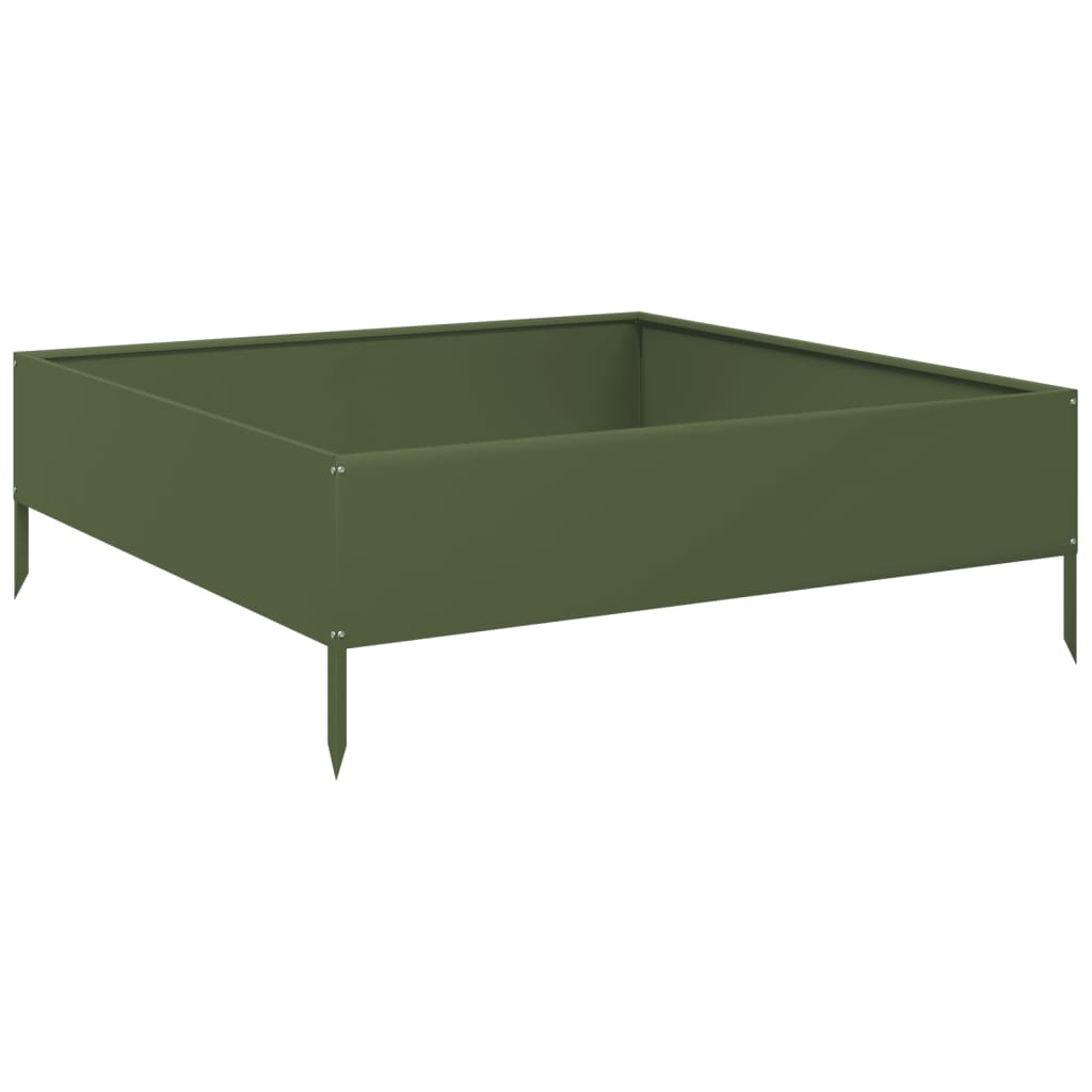 Vidaxl Planter zvedl 100x100x33,5 cm ocelovou olivovou zelenou