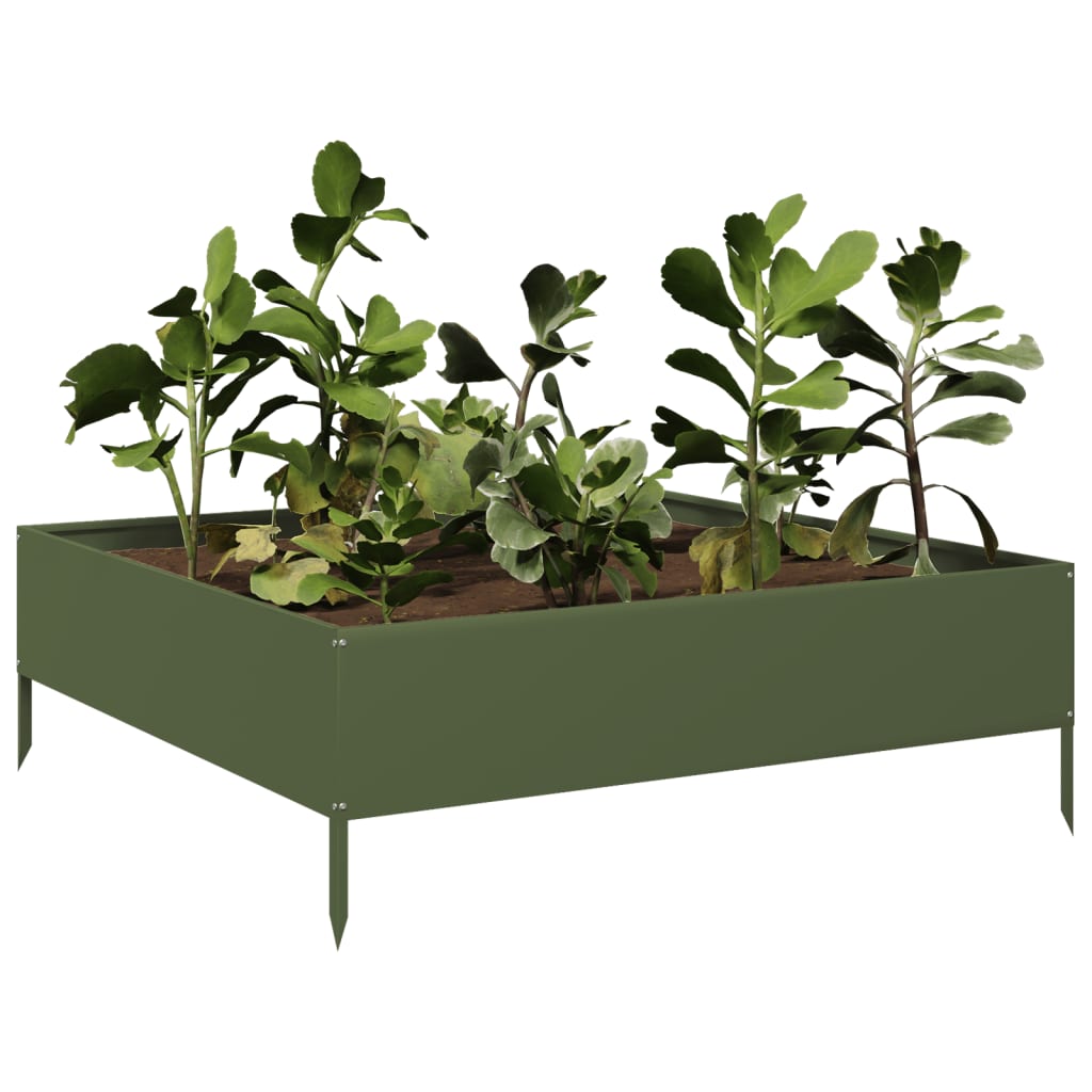 Vidaxl Planter zvedl 100x100x33,5 cm ocelovou olivovou zelenou