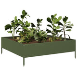 Vidaxl Planter zvedl 100x100x33,5 cm ocelovou olivovou zelenou